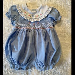 Allison Ann Bubble, or Romper, infant size 0-3 months, with smocked styling.